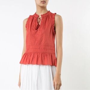 ULLA JOHNSON Cosette Ruffled Frill Coral Peplum  Blouse
